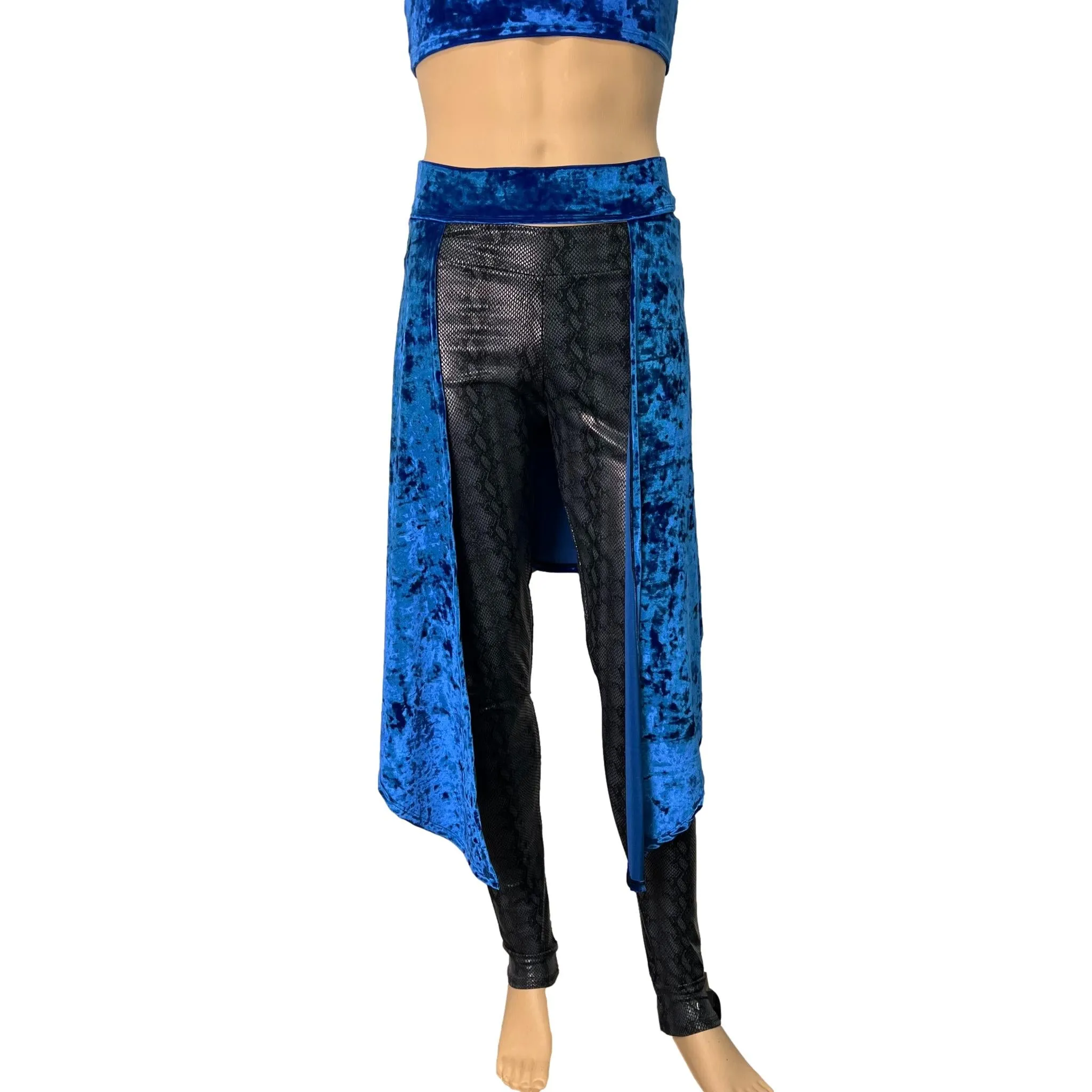 Long Cape Skirt - Royal Blue Crushed Velvet - Unisex Men/Women Open-Front Skirt