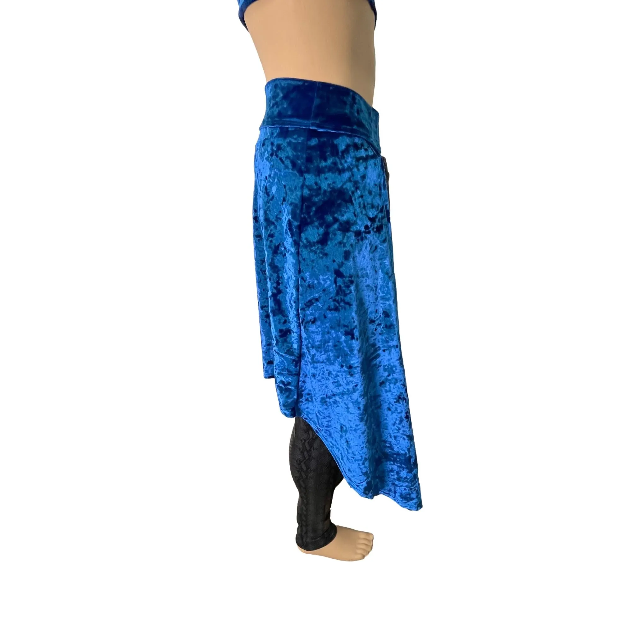 Long Cape Skirt - Royal Blue Crushed Velvet - Unisex Men/Women Open-Front Skirt