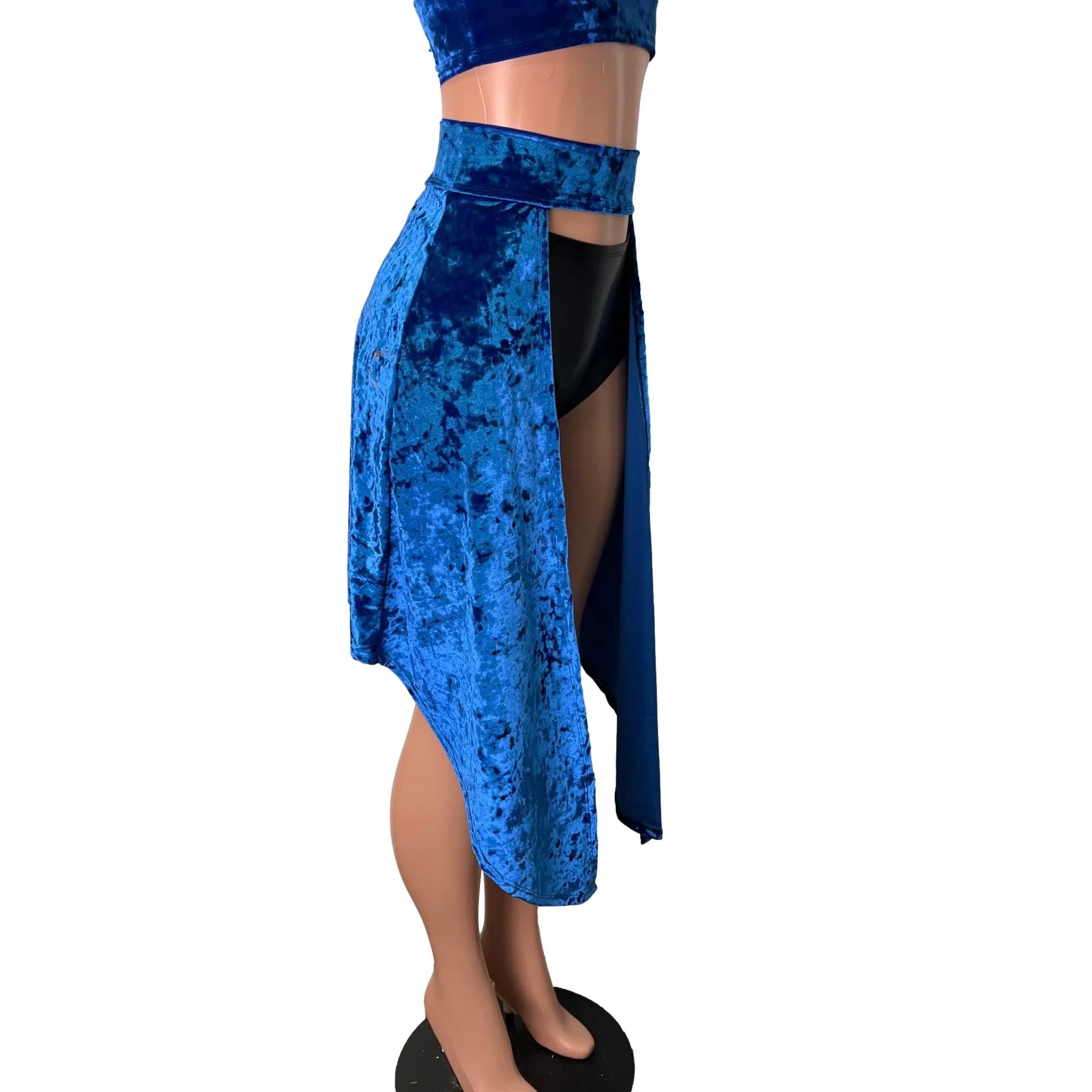 Long Cape Skirt - Royal Blue Crushed Velvet - Unisex Men/Women Open-Front Skirt