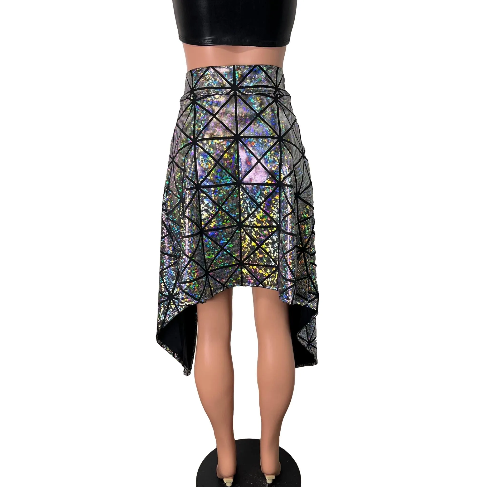 Long Cape Skirt - Silver Holographic Glass Pane - Unisex Men/Women Open-Front Skirt