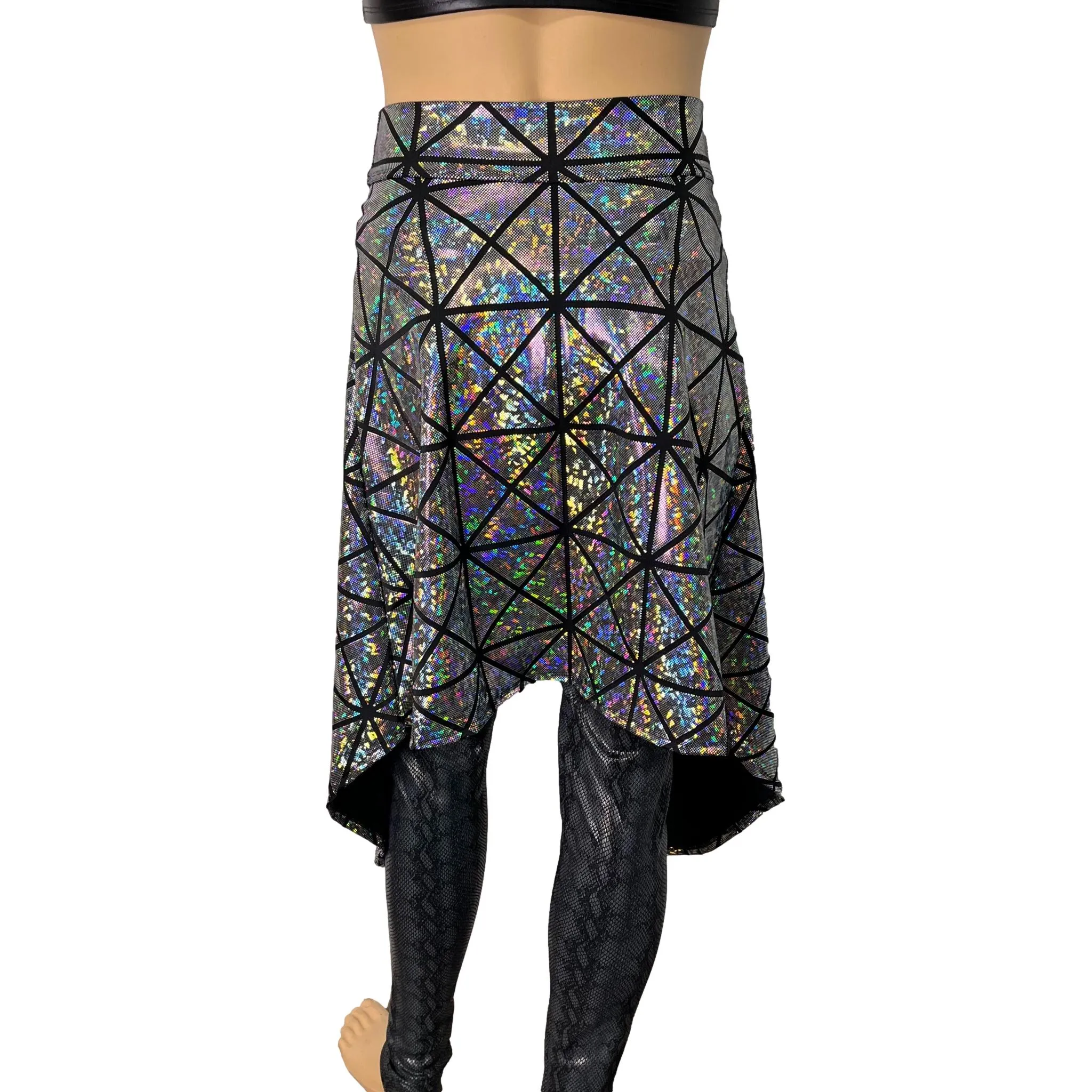 Long Cape Skirt - Silver Holographic Glass Pane - Unisex Men/Women Open-Front Skirt