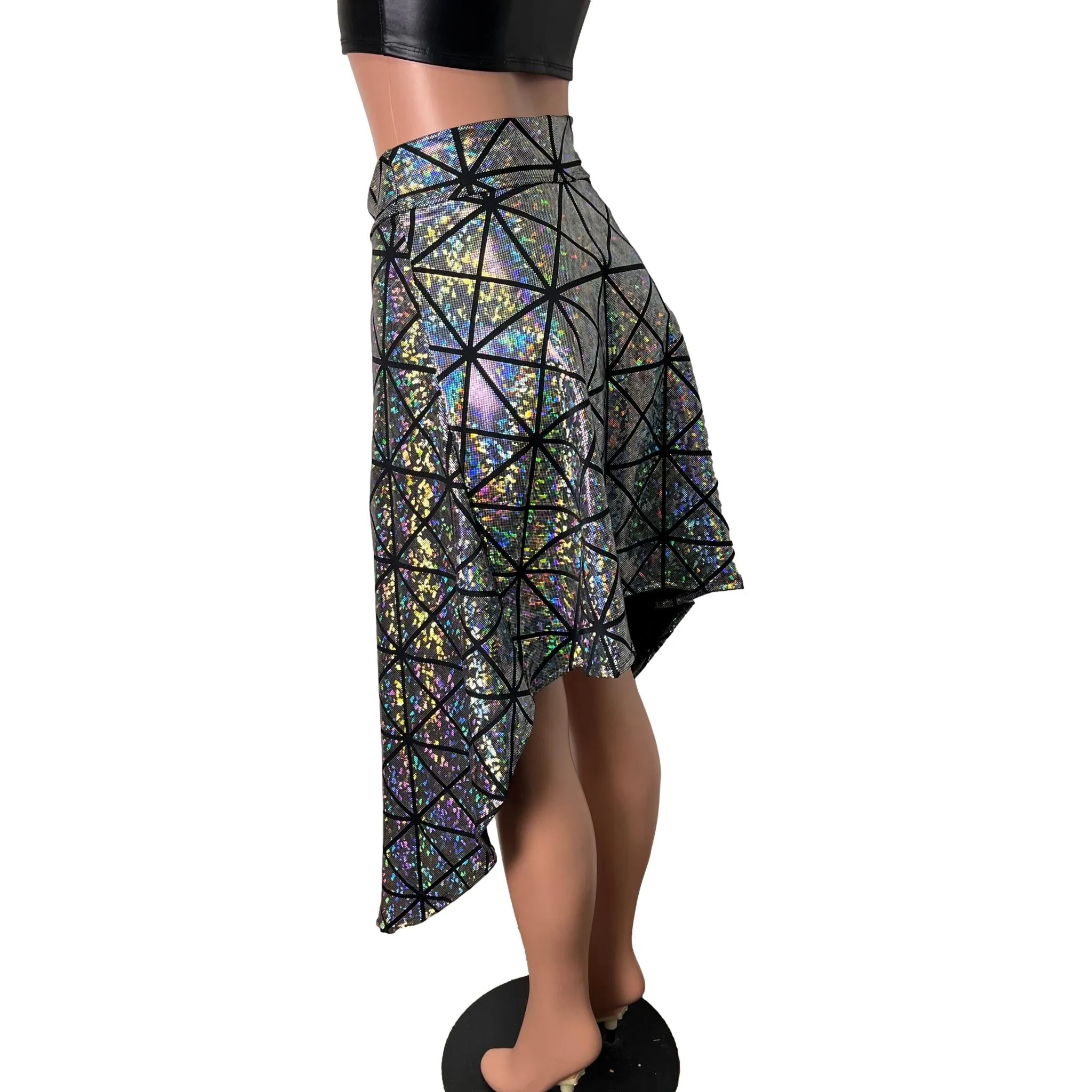 Long Cape Skirt - Silver Holographic Glass Pane - Unisex Men/Women Open-Front Skirt