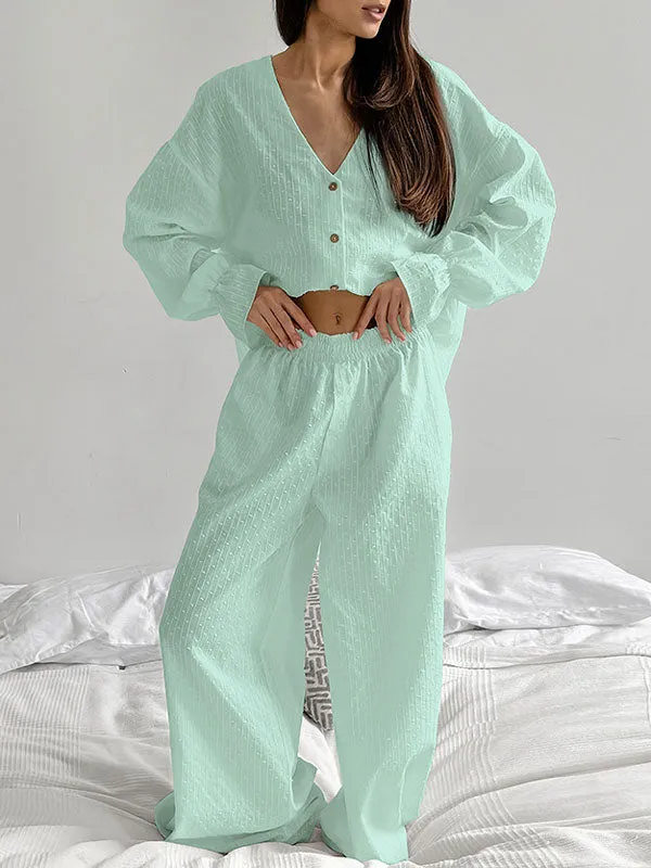 Long Sleeve Buttons Cotton Lounge Set