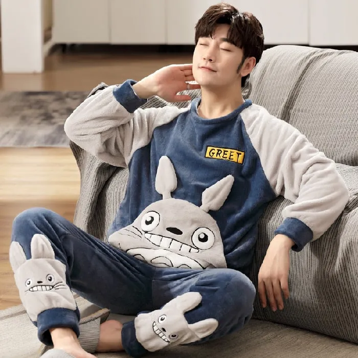 Long Sleeve Warm Flannel Pajamas Winter Men Pajama Sets Print Thicken Sleepwear Pyjamas  4XL 5XL 95kg Nightwear Set