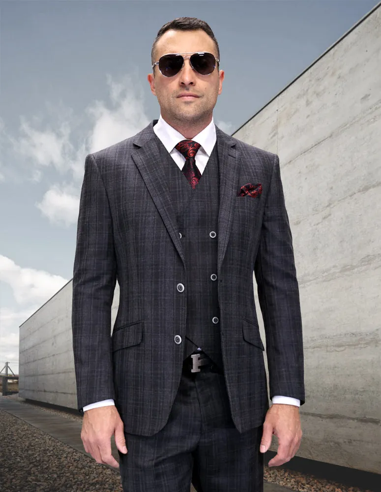 LORICCI 3 PC CHARCOAL MODERN FIT SUIT