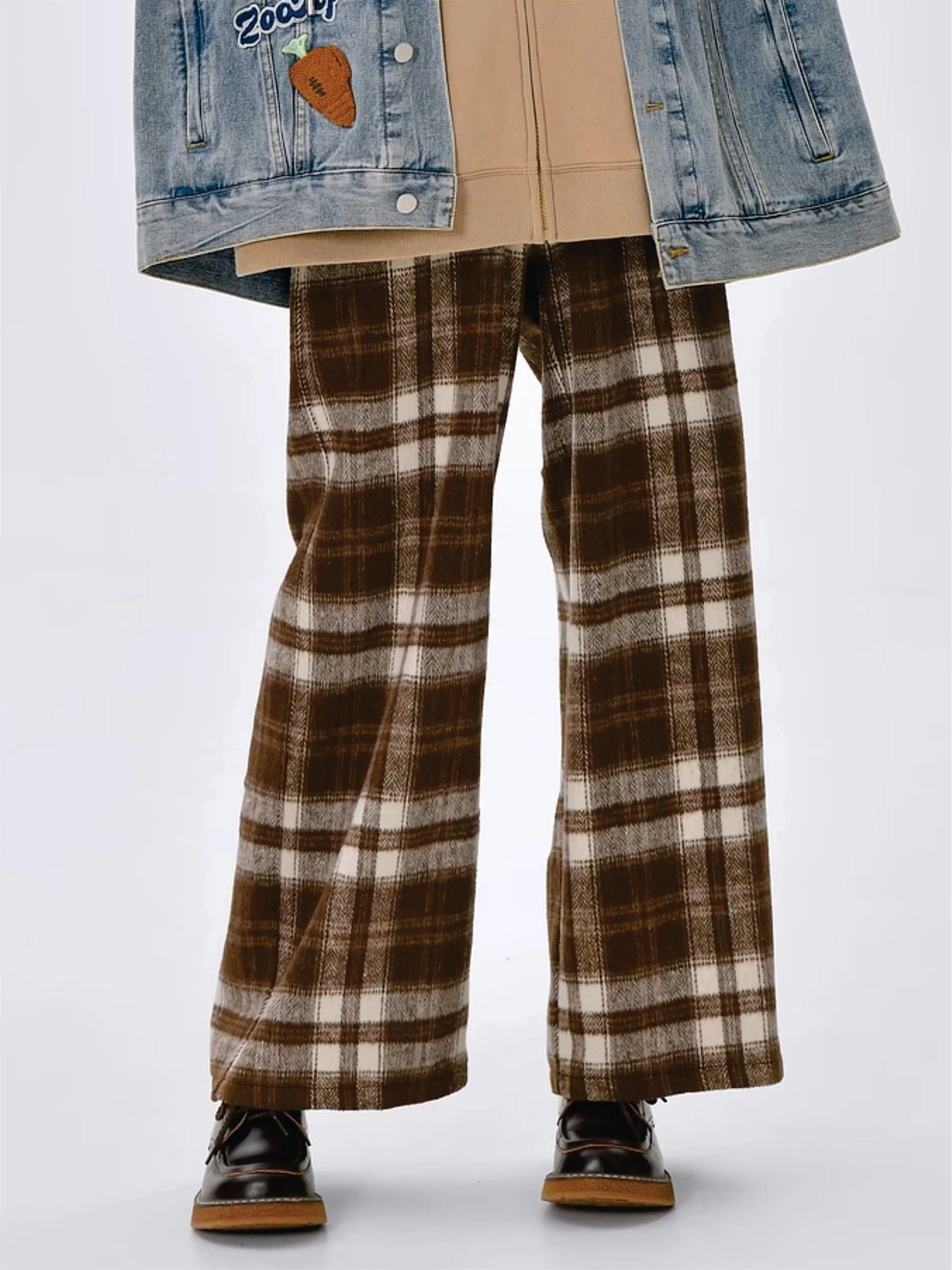 Maillard Mingle Forest Retro Casual Plaid High-Waist Pants