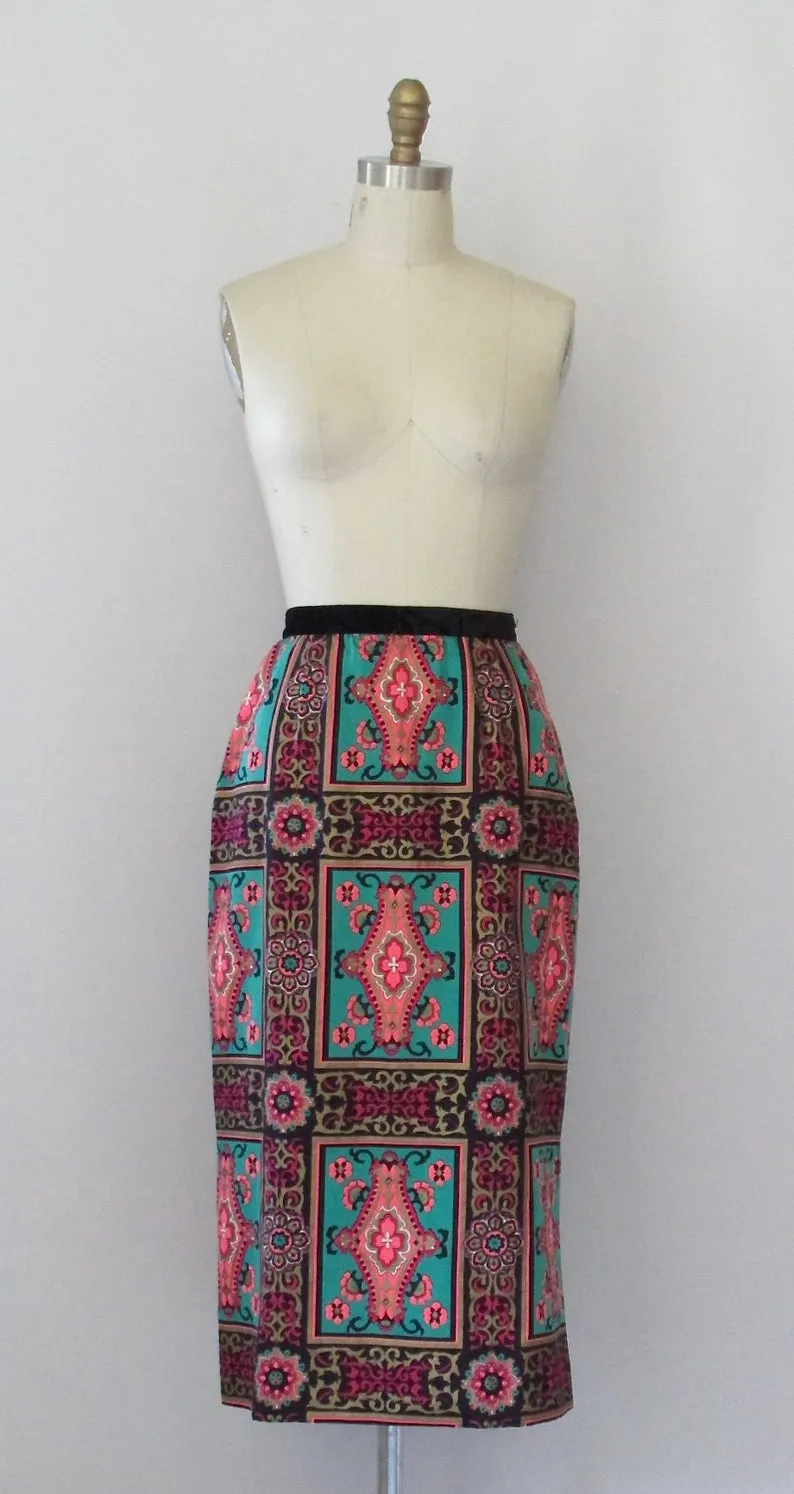 MARRAKESH EXPRESS 1960s Moroccan Style Floral Print Midi Skirt, Sz Small