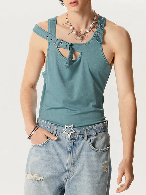 Mens Stylish Knit Sleeveless Vest with Buckle Deconstruction - SKU K46356