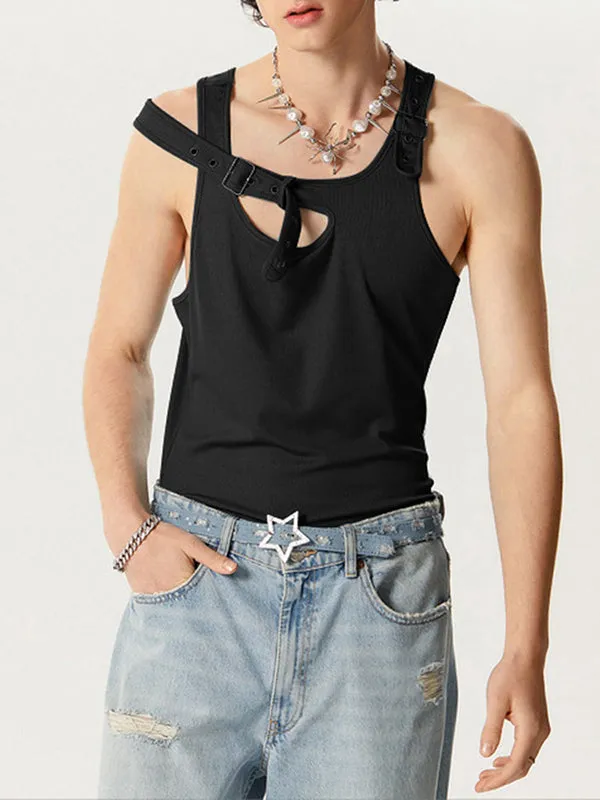 Mens Stylish Knit Sleeveless Vest with Buckle Deconstruction - SKU K46356