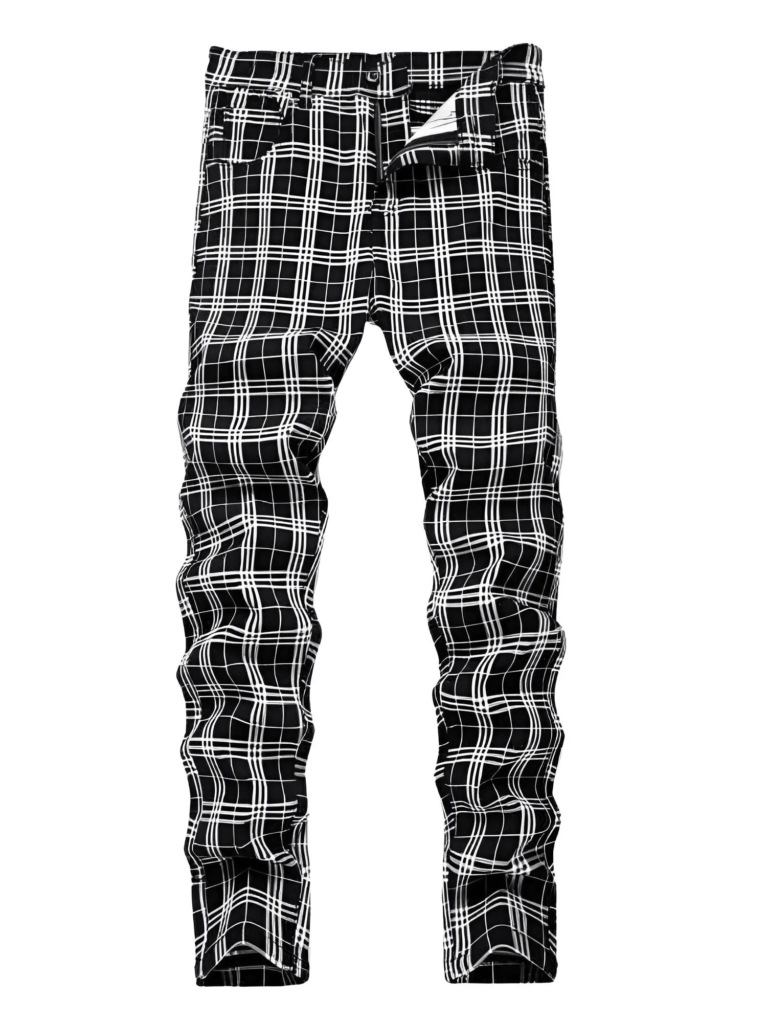 Men's Casual Plaid Pants High Stretch Straight Leg Trousers Slim Fit