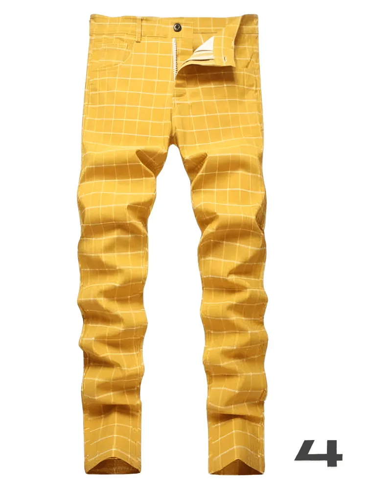 Men's Casual Plaid Pants High Stretch Straight Leg Trousers Slim Fit