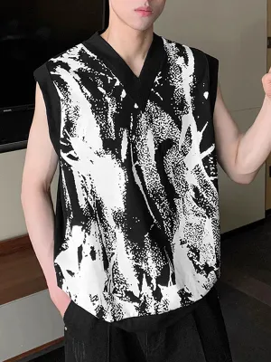 Mens Color Clash Print V-Neck Sleeveless Vest SKUK60264