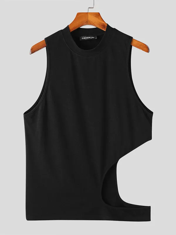 Mens Cutout Solid Crew Neck Sleeveless Vest SKUK17304