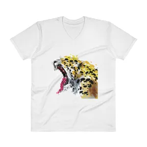 Men's V-Neck T-Shirt - Abstract Jaguar Yawning