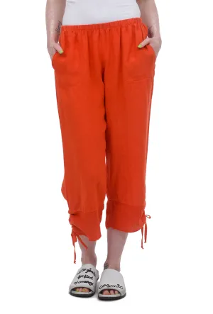 Mesh-Hem Linen Crop Pant, Orange