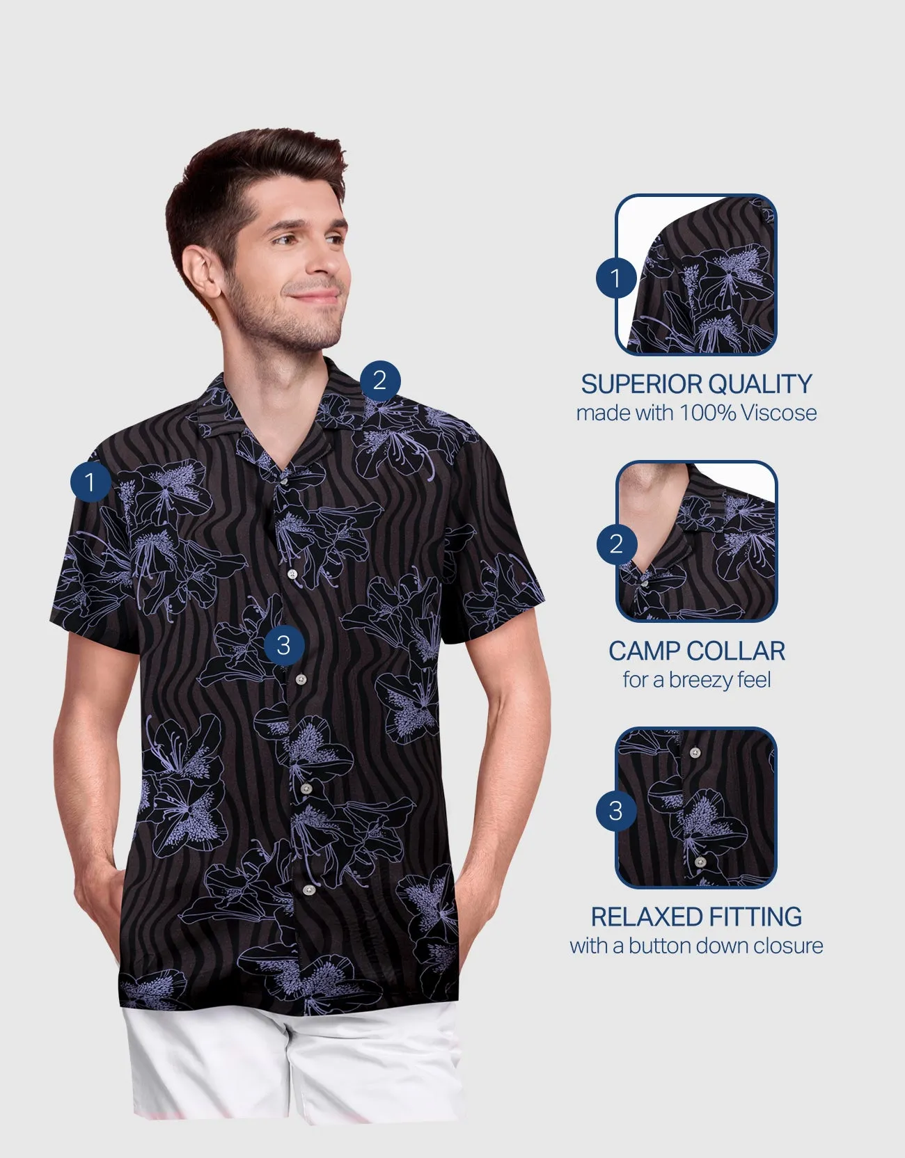 Mio Marino Mens Casual Button-Down Hawaiian Short Sleeve Shirt