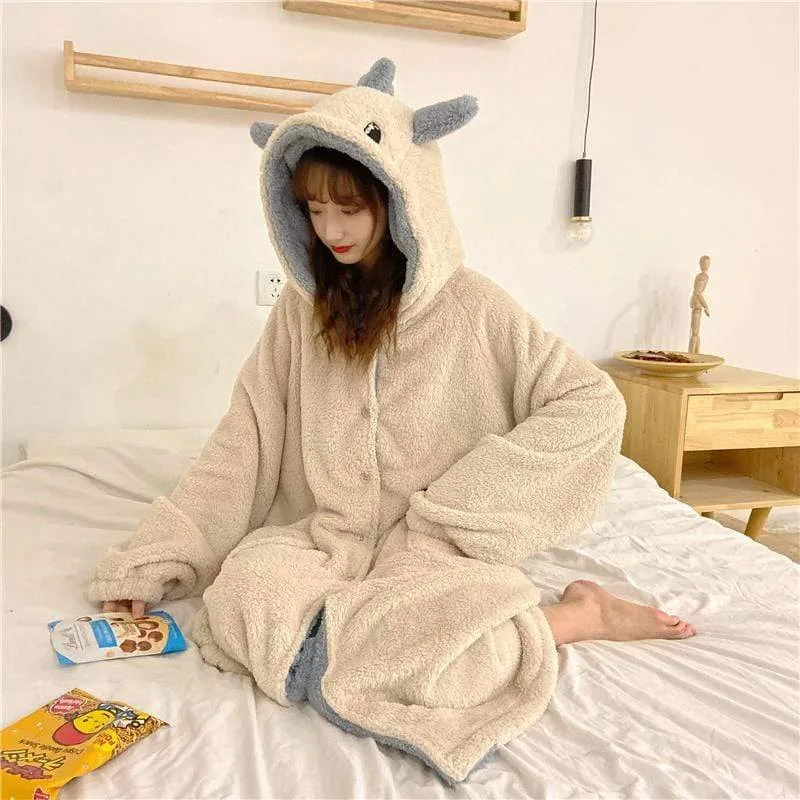 Monster Hooded Coral Velvet Pajamas