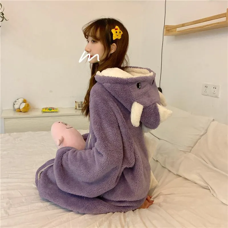 Monster Hooded Coral Velvet Pajamas