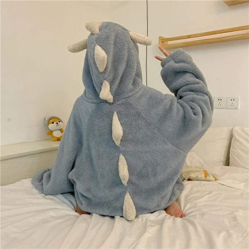 Monster Hooded Coral Velvet Pajamas