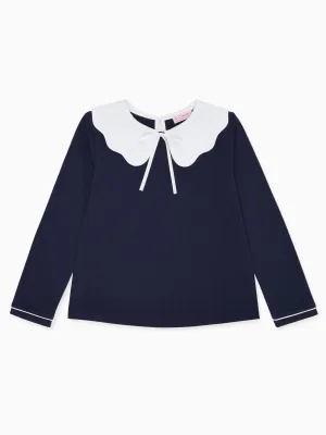 Navy Marina Girl Cotton Top