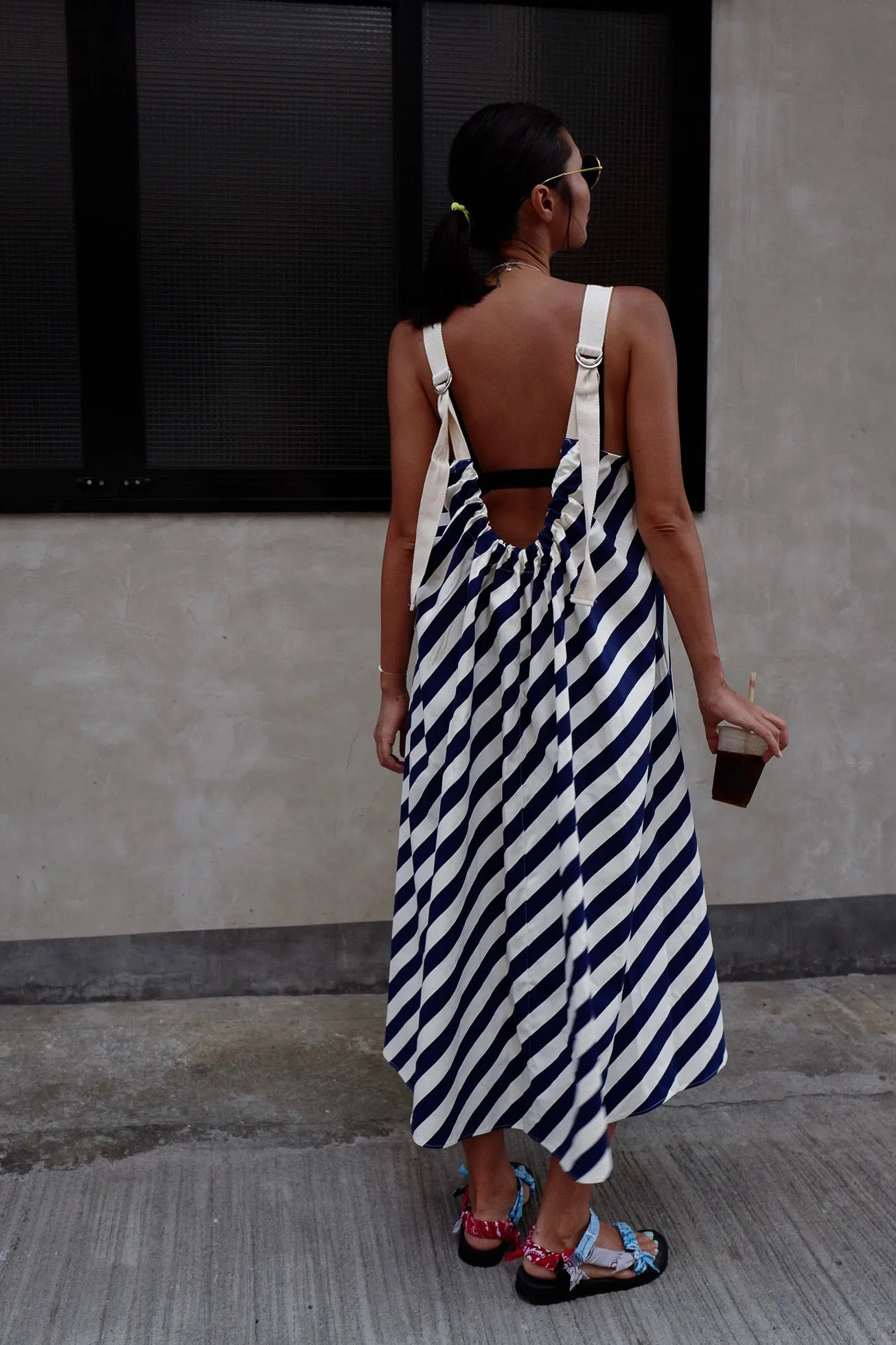 NAVY STRIPE LOW BACK CANVAS DRESS *BEST BUY*