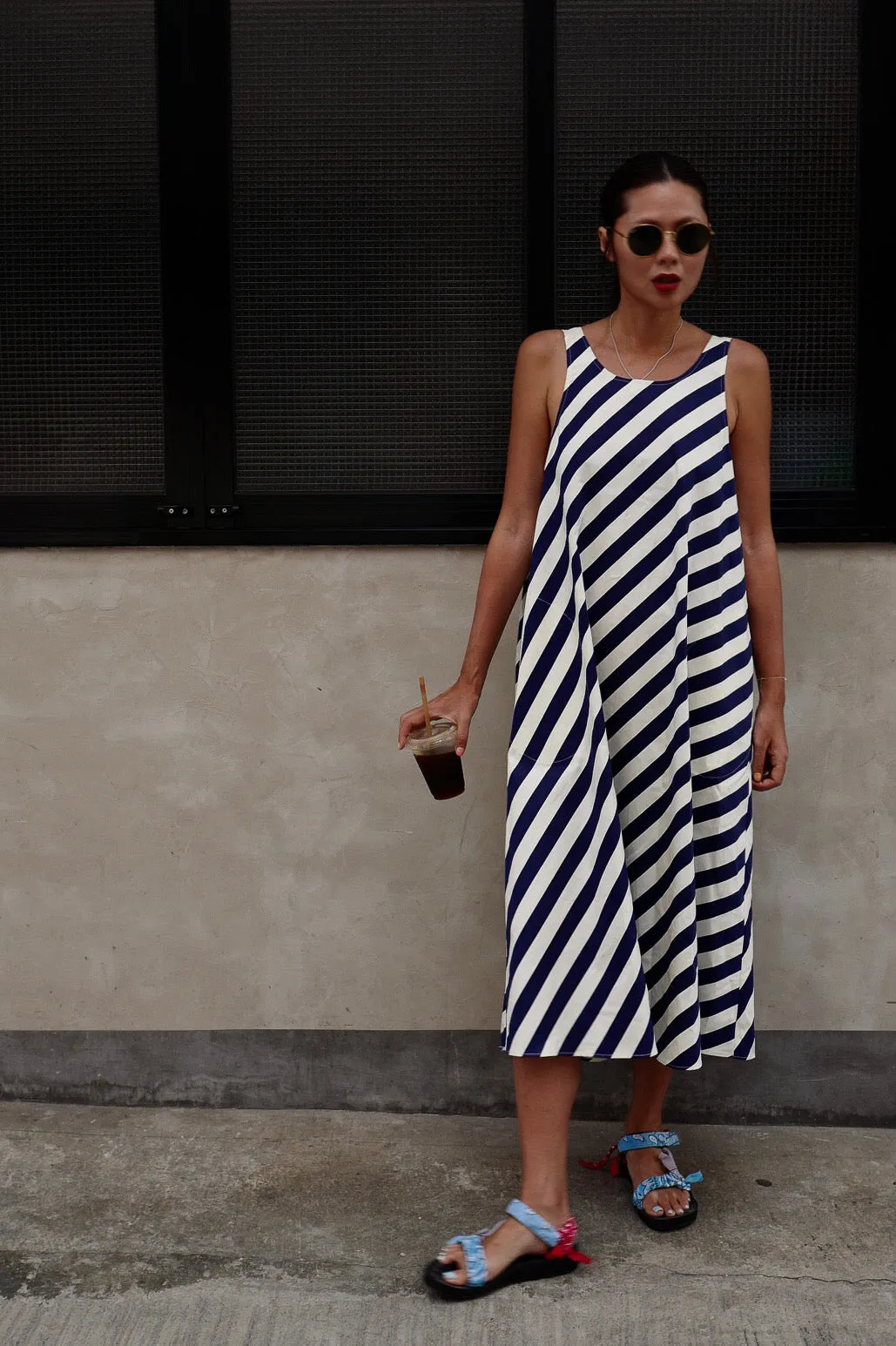 NAVY STRIPE LOW BACK CANVAS DRESS *BEST BUY*