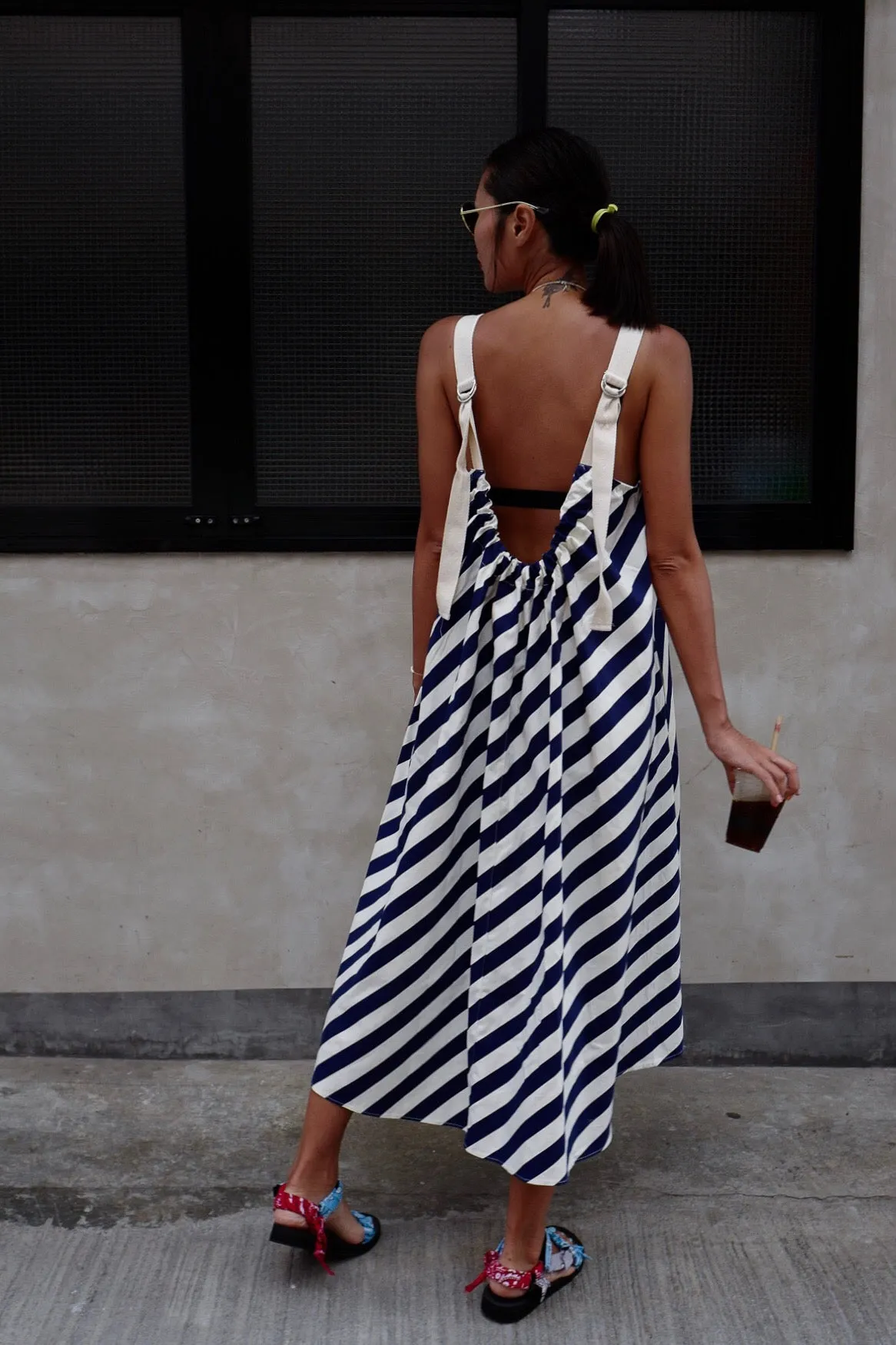 NAVY STRIPE LOW BACK CANVAS DRESS *BEST BUY*