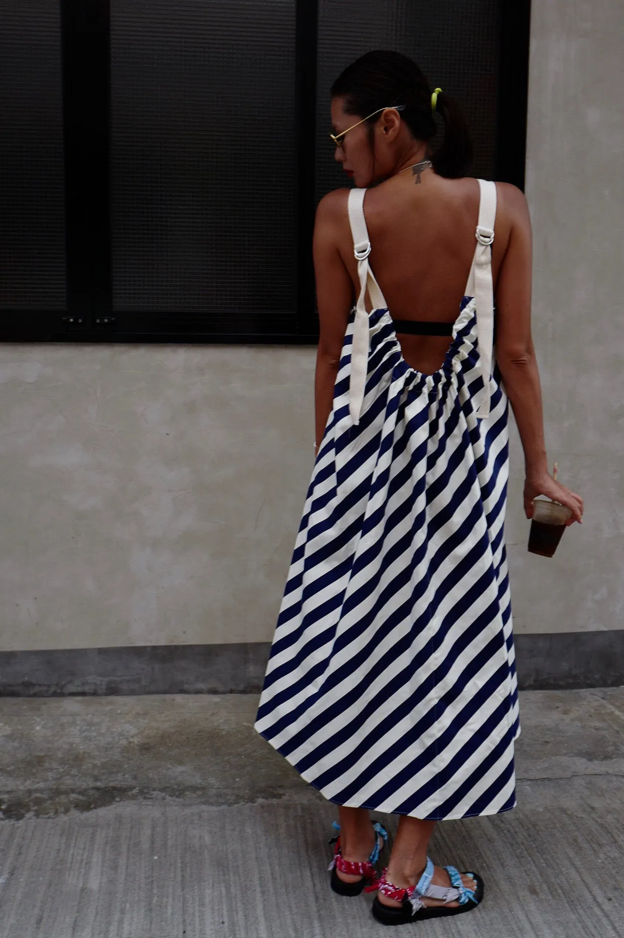 NAVY STRIPE LOW BACK CANVAS DRESS *BEST BUY*