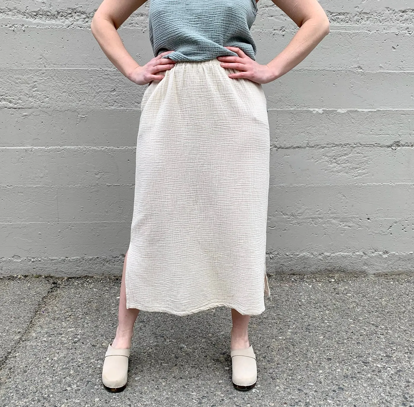 Organic Gauze Slit Skirt in Natural