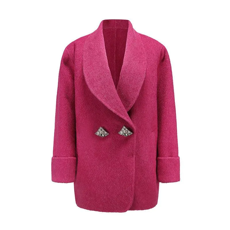 Oversize Double-Sided Wool Diamond Button Coat