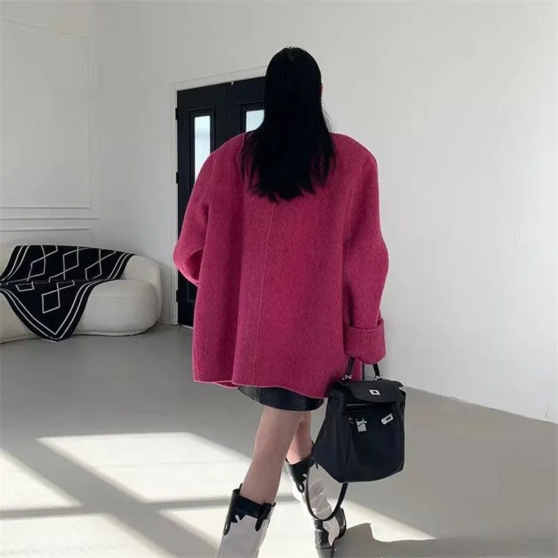 Oversize Double-Sided Wool Diamond Button Coat