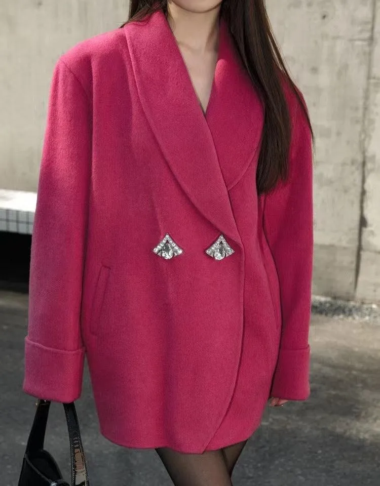 Oversize Double-Sided Wool Diamond Button Coat