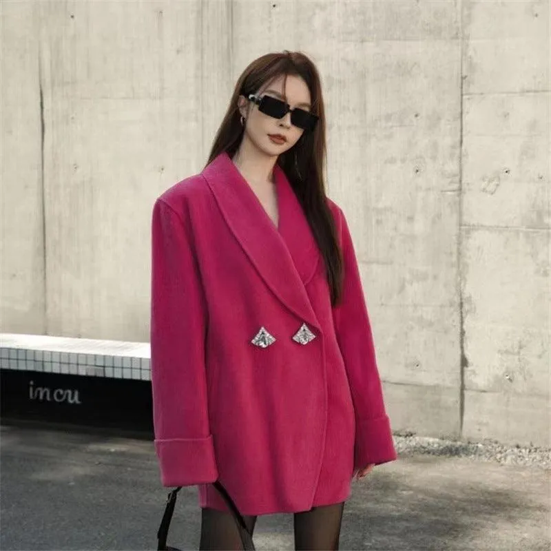 Oversize Double-Sided Wool Diamond Button Coat