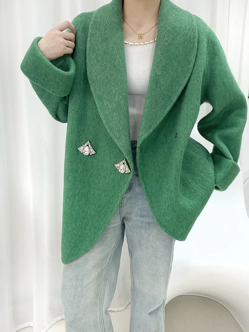 Oversize Double-Sided Wool Diamond Button Coat