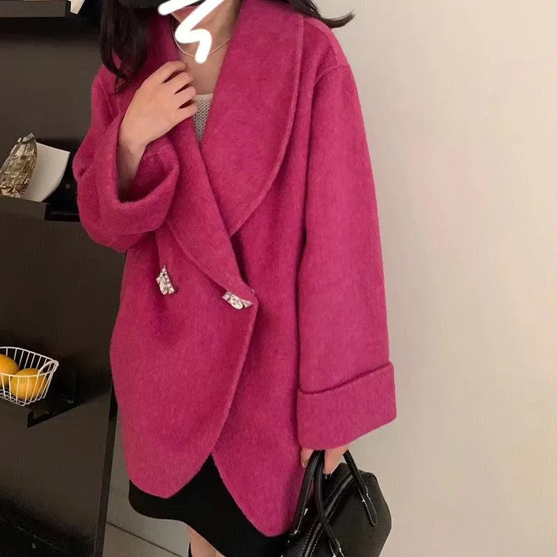 Oversize Double-Sided Wool Diamond Button Coat