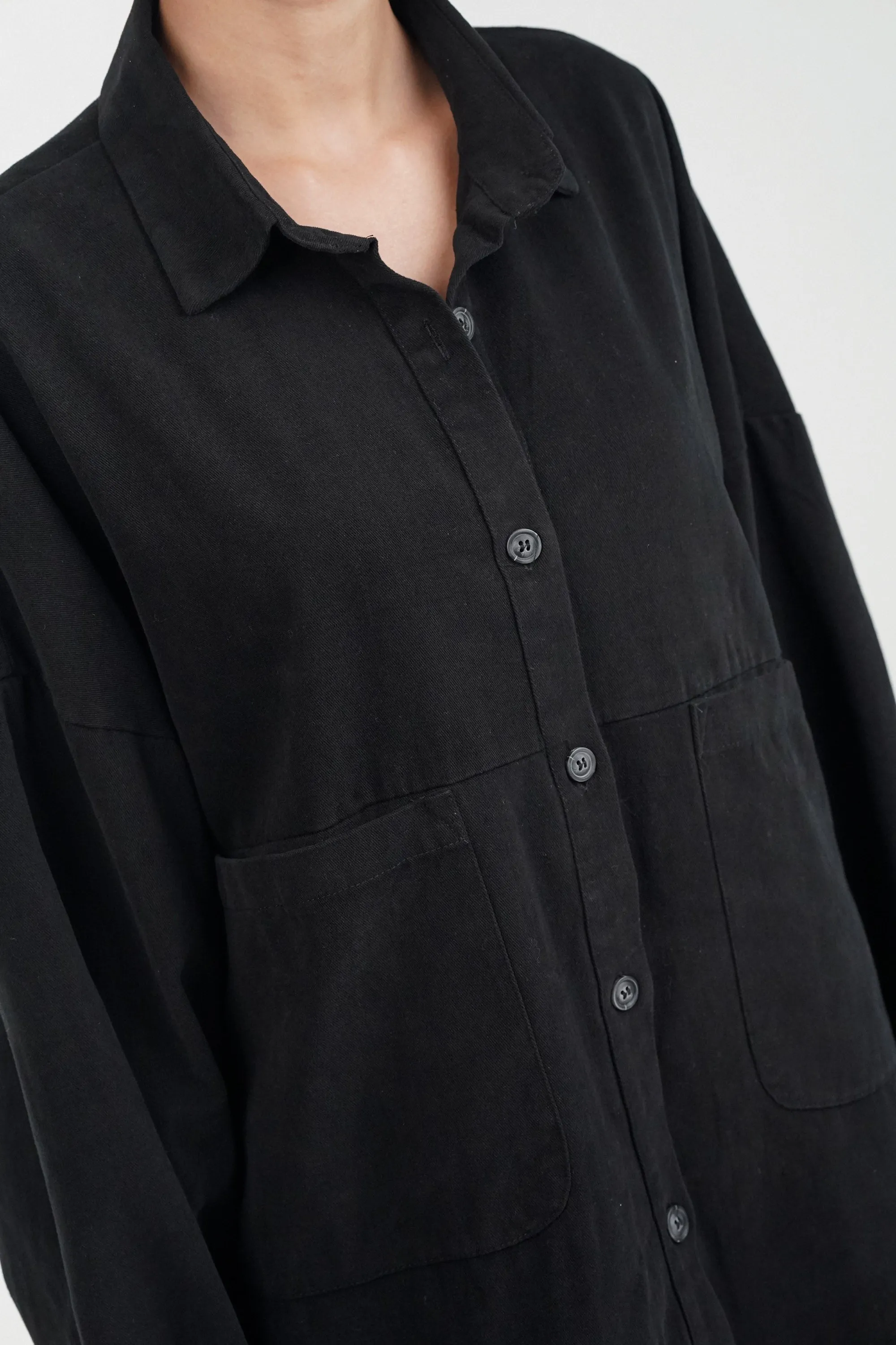 Oversized Black Shacket With Patch Pockets