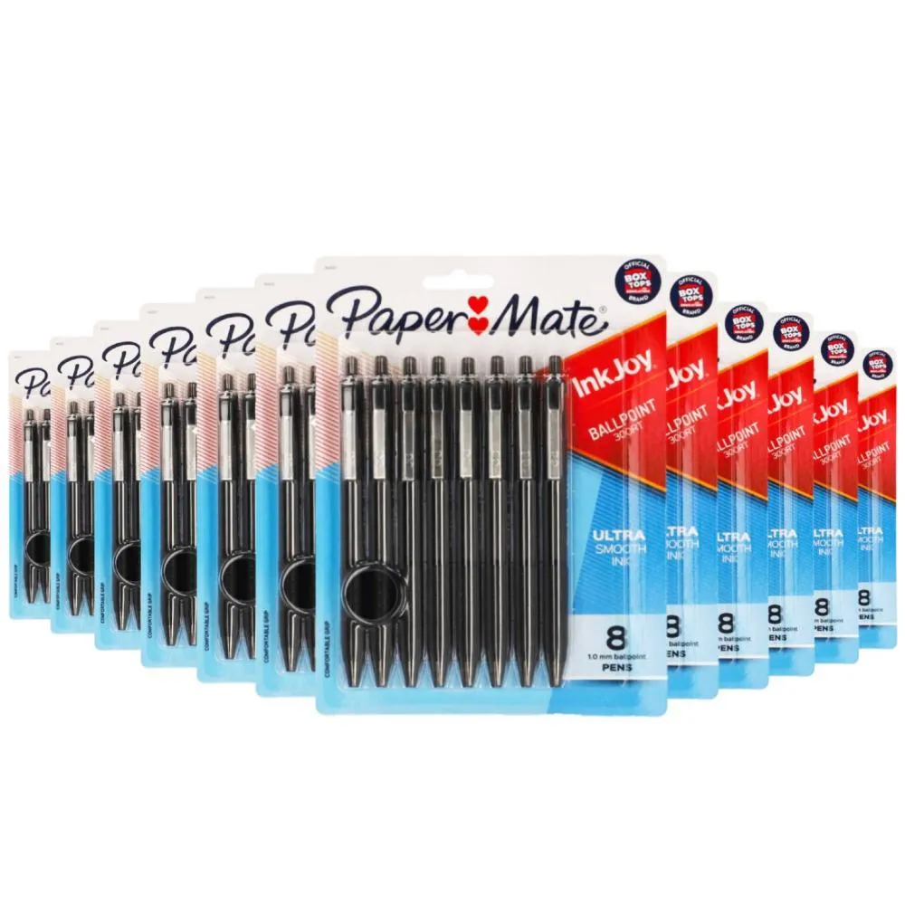 Paper Mate Ink Joy 300RT Ballpoint Pens 1.0mm Black 8 ct ea - 12 Pack