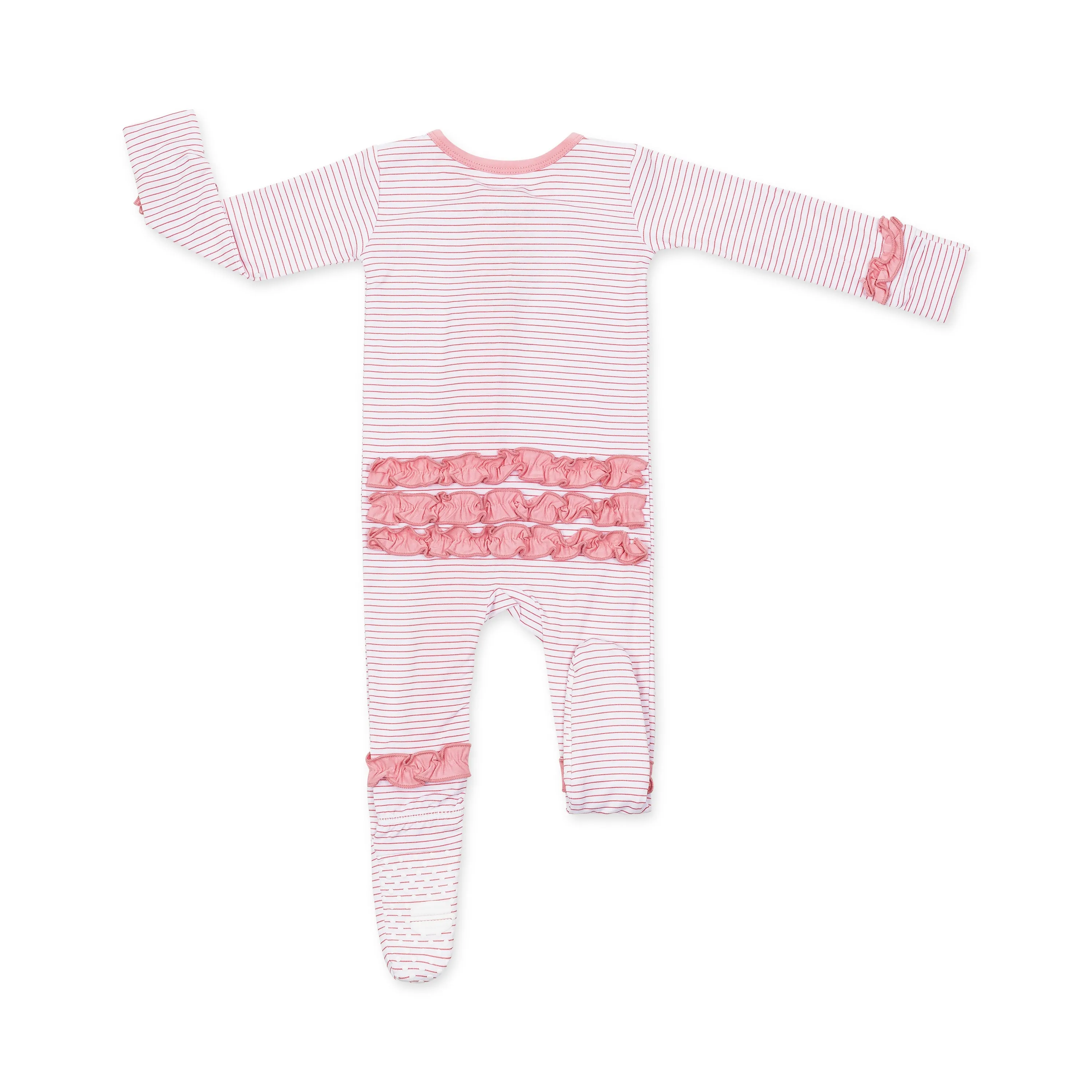 Pink Taffy Stripe Ruffle Footie