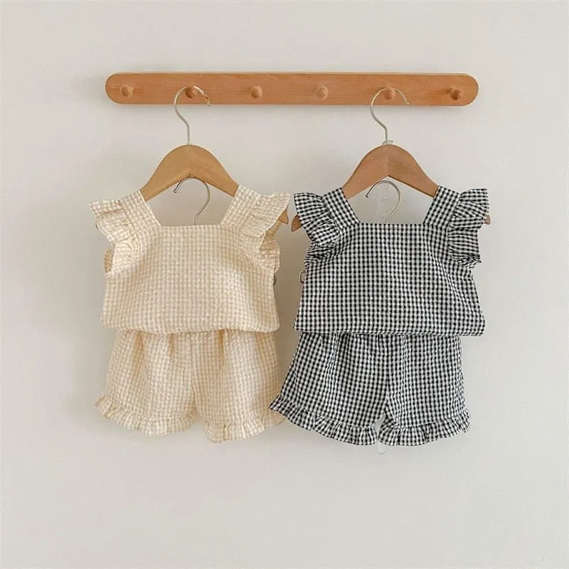 Plaid Ruffle Cami Vest & Flowy Shorts