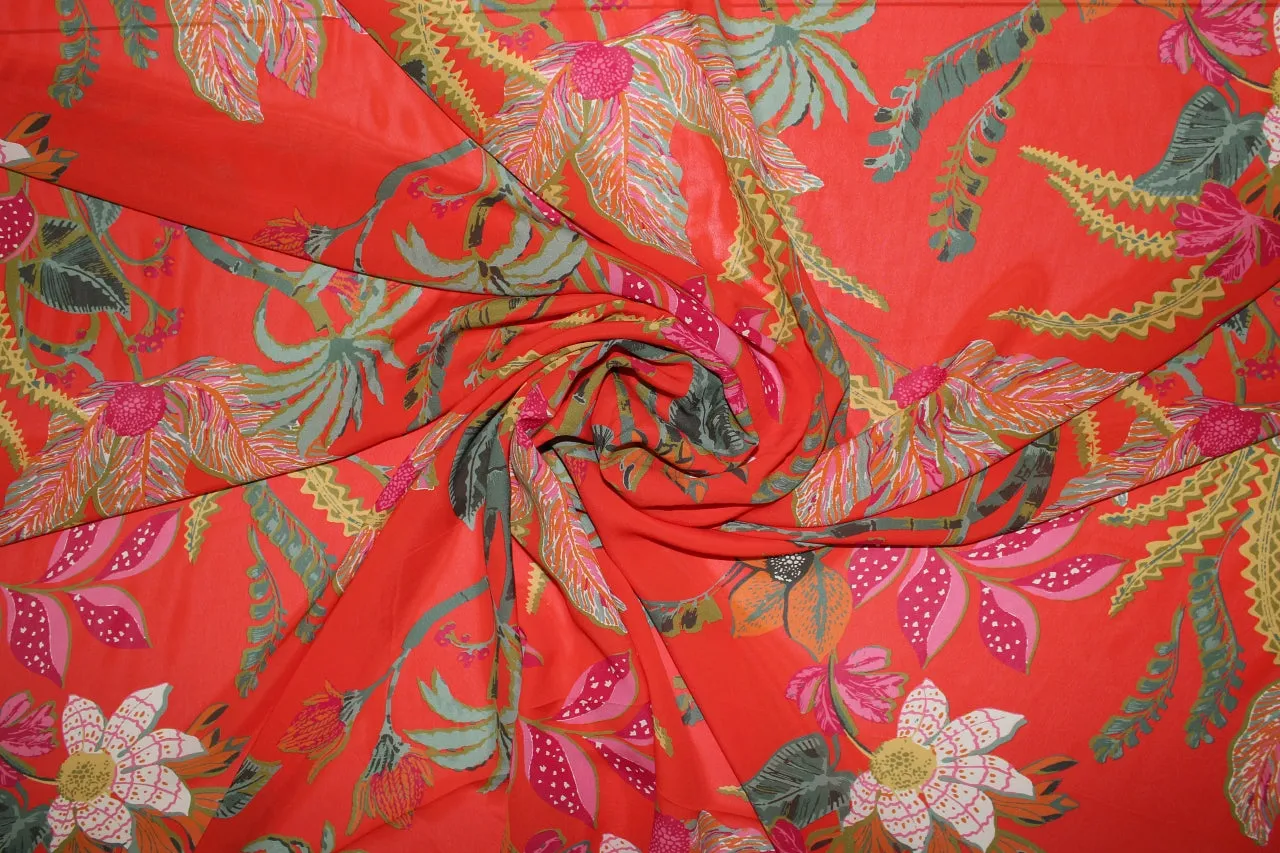 Plantae Print Rayon Challis - Multi on Orange