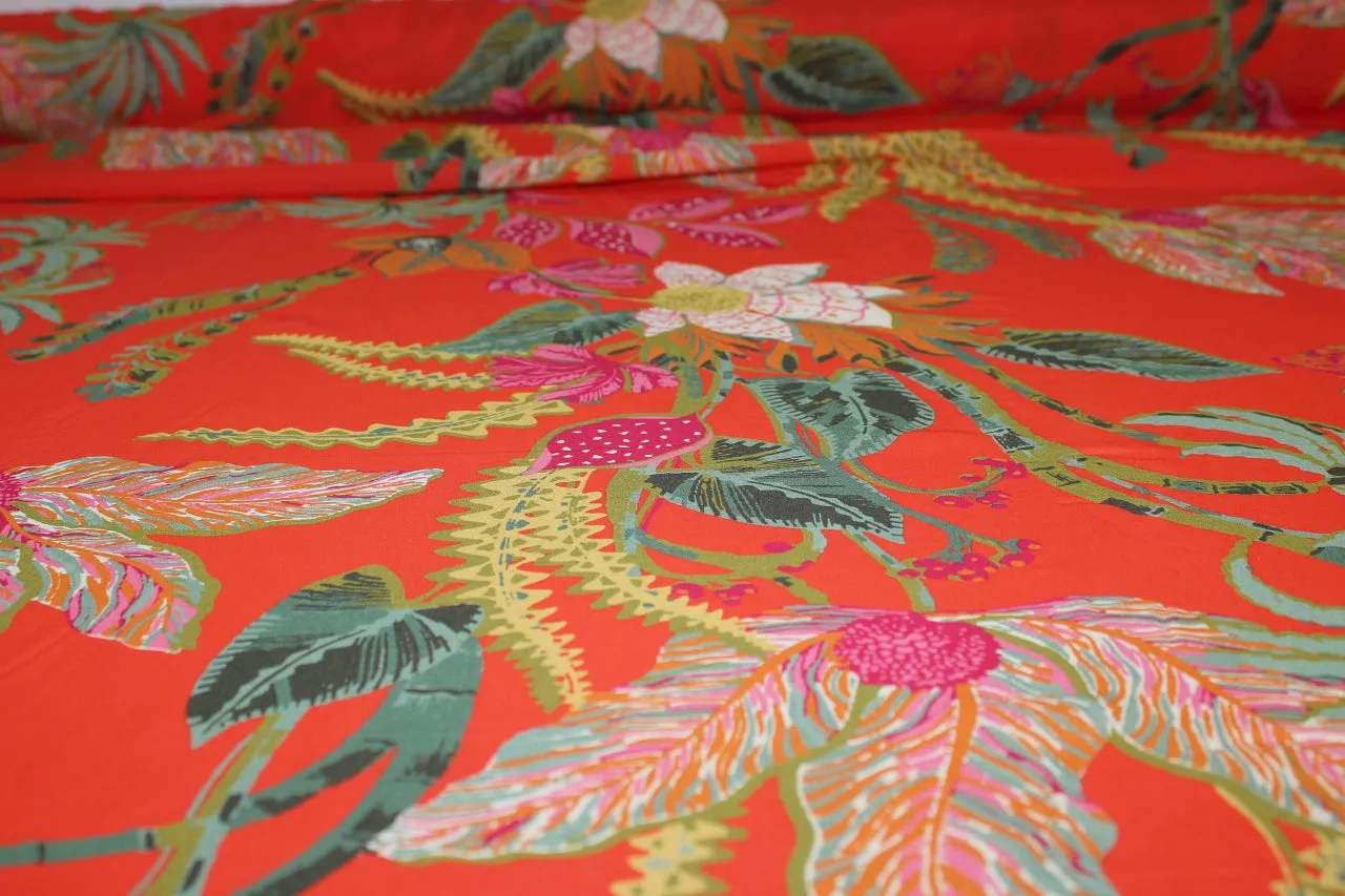 Plantae Print Rayon Challis - Multi on Orange