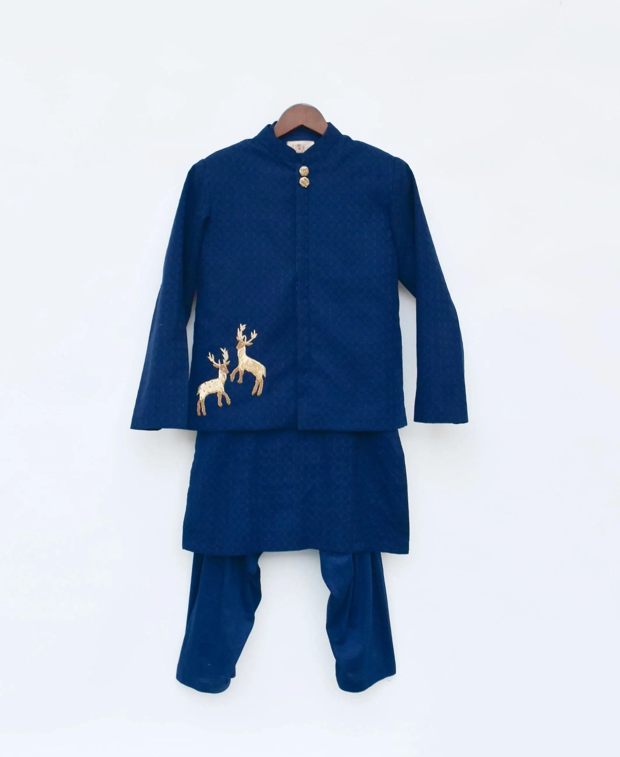 Pre Order: Navy Blue Self Kurta and Jacket with Salwar