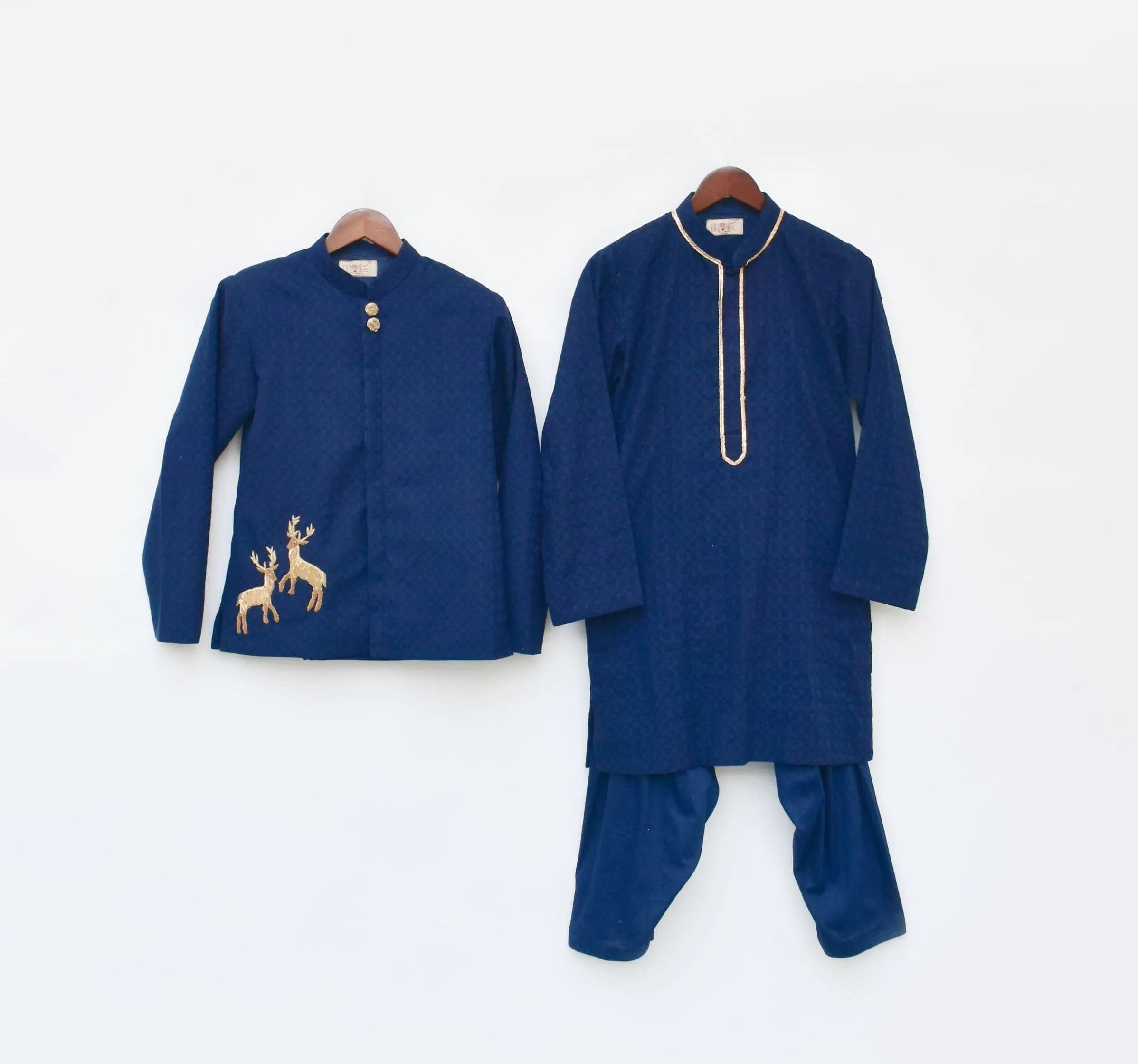 Pre Order: Navy Blue Self Kurta and Jacket with Salwar