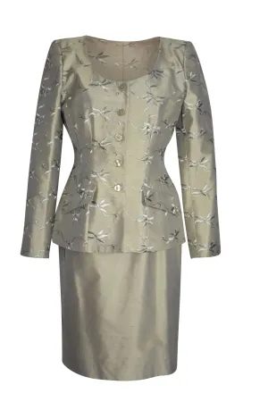 Pre-owned Noviello-Bloom Silk Skirt Suit Size 6