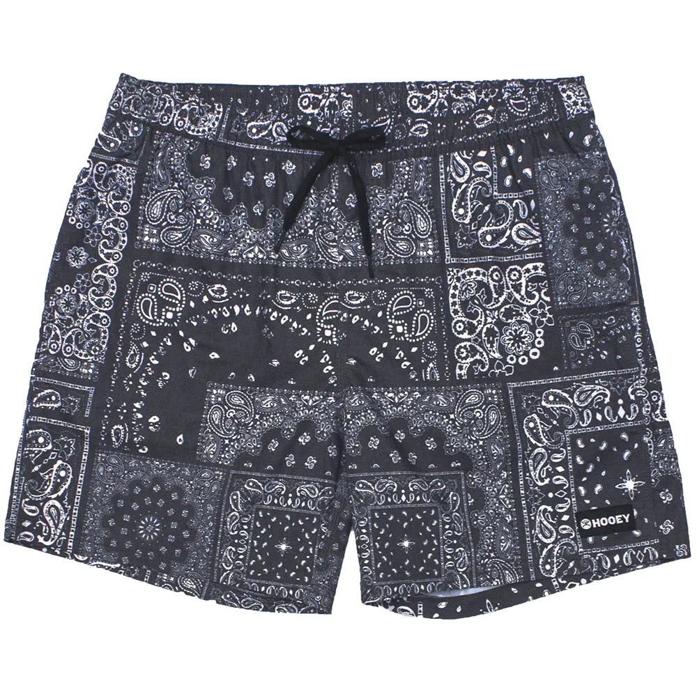 "Bigwake" Black/White Bandana Pattern Board Shorts w/ Liner