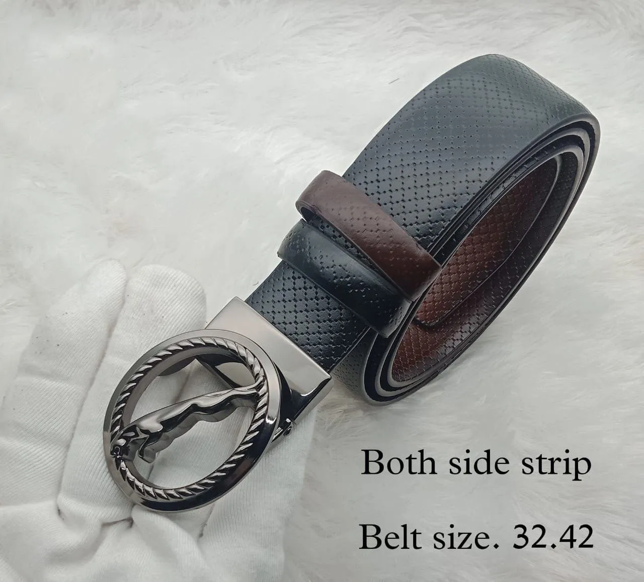 Round Shape Jaguar Buckle With Reversible Strap Belt For Men's-JonasParamount