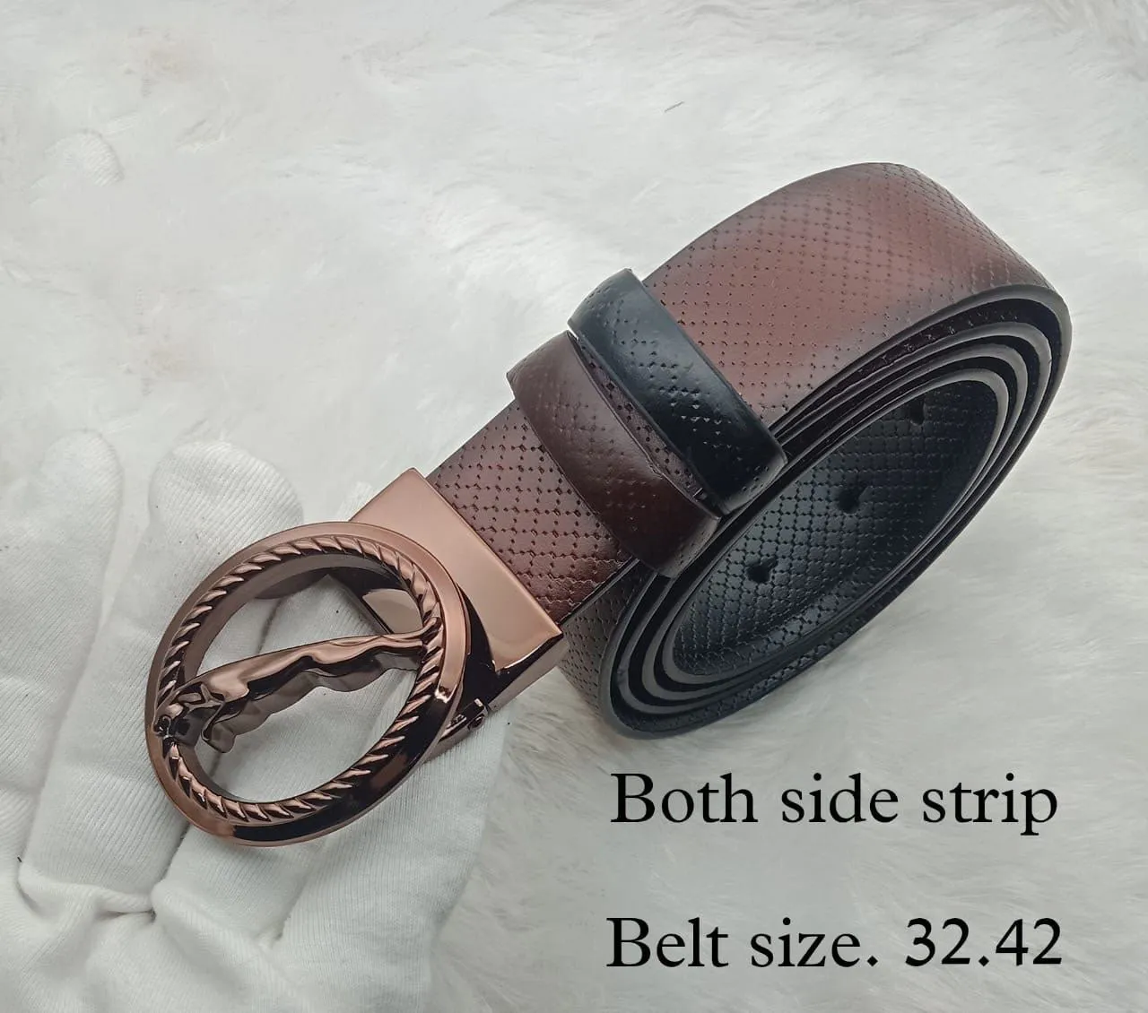 Round Shape Jaguar Buckle With Reversible Strap Belt For Men's-JonasParamount