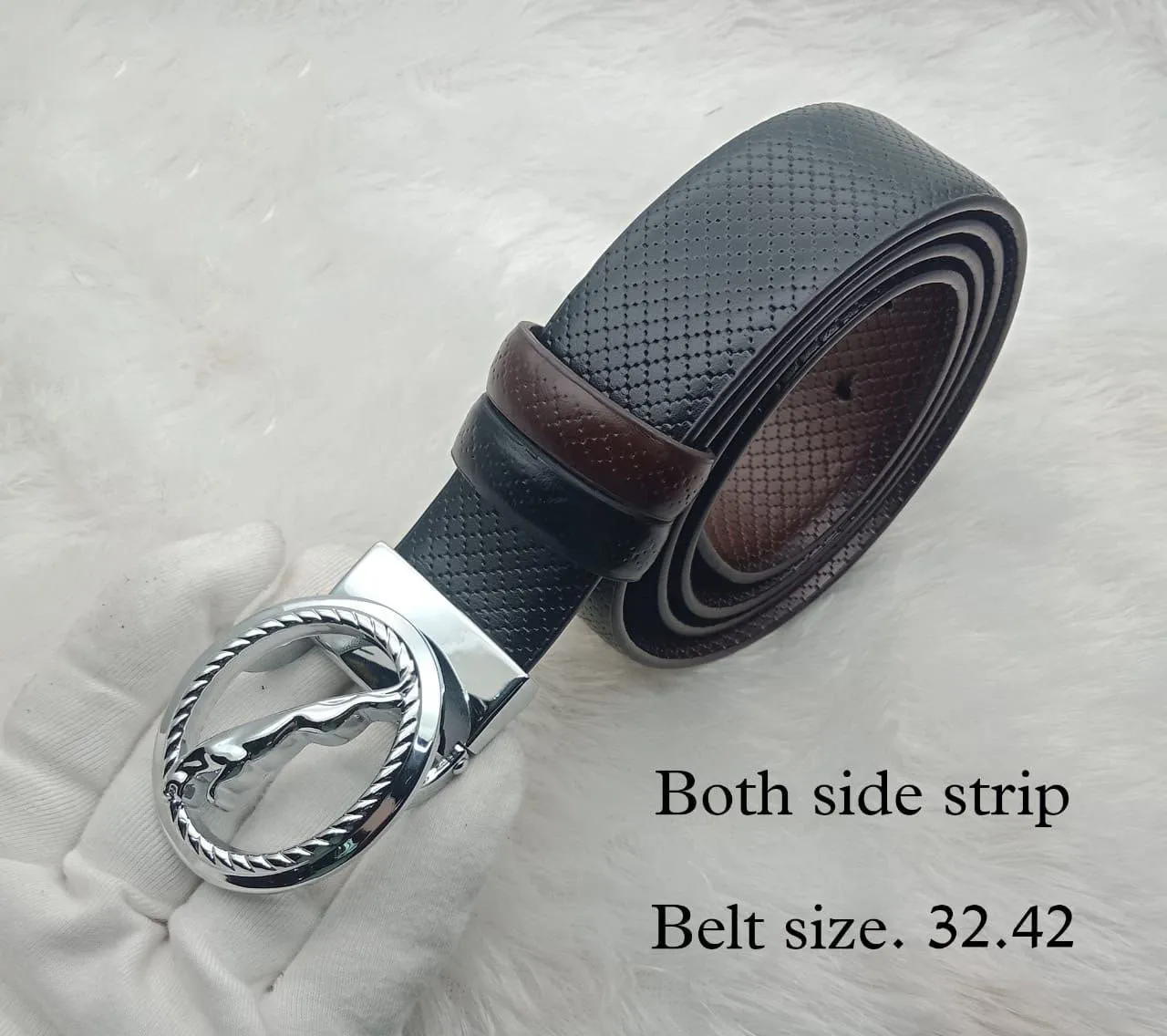 Round Shape Jaguar Buckle With Reversible Strap Belt For Men's-JonasParamount