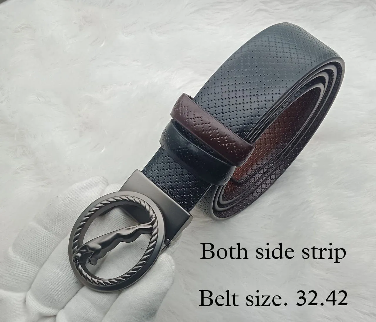 Round Shape Jaguar Buckle With Reversible Strap Belt For Men's-JonasParamount