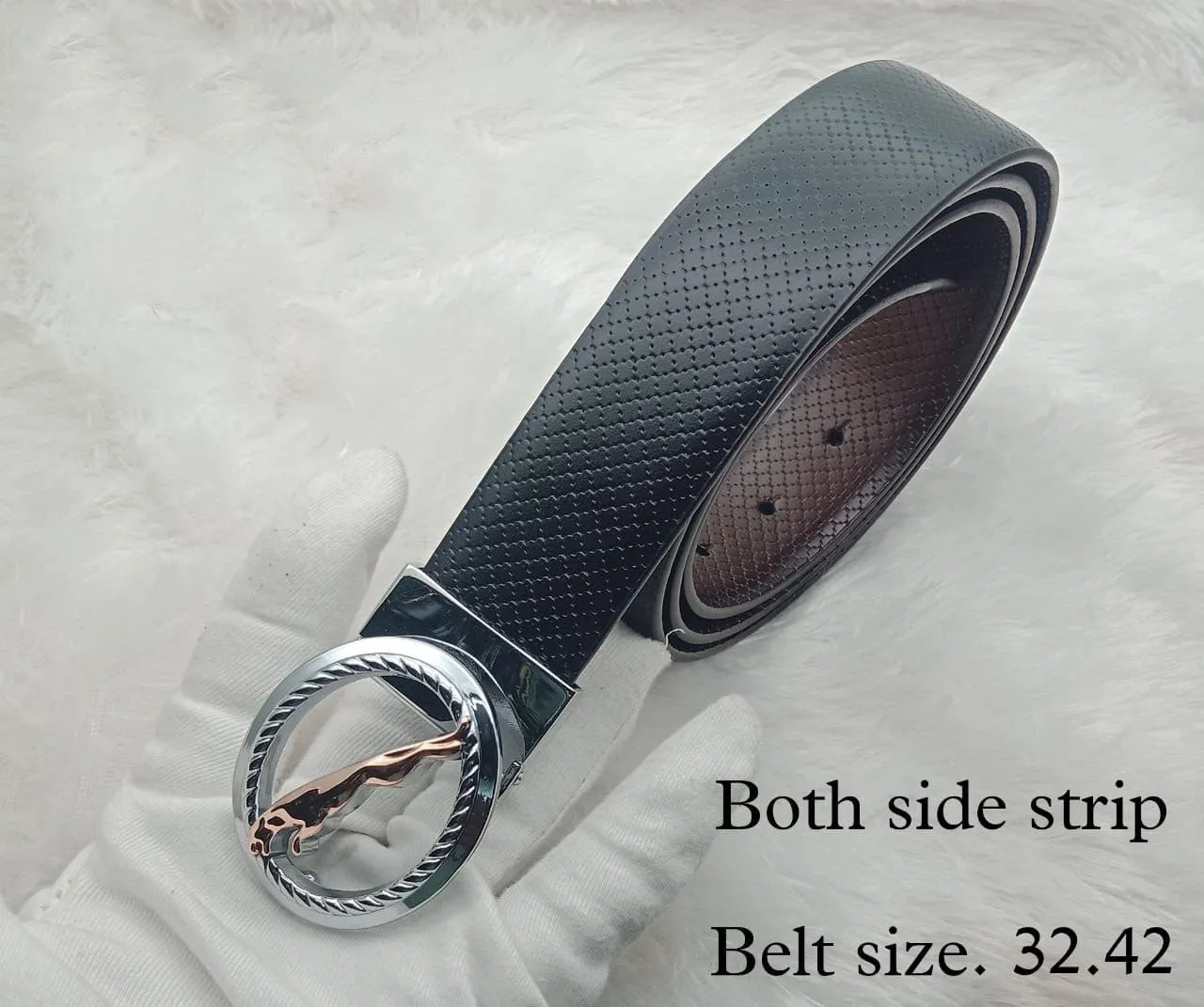 Round Shape Jaguar Buckle With Reversible Strap Belt For Men's-JonasParamount